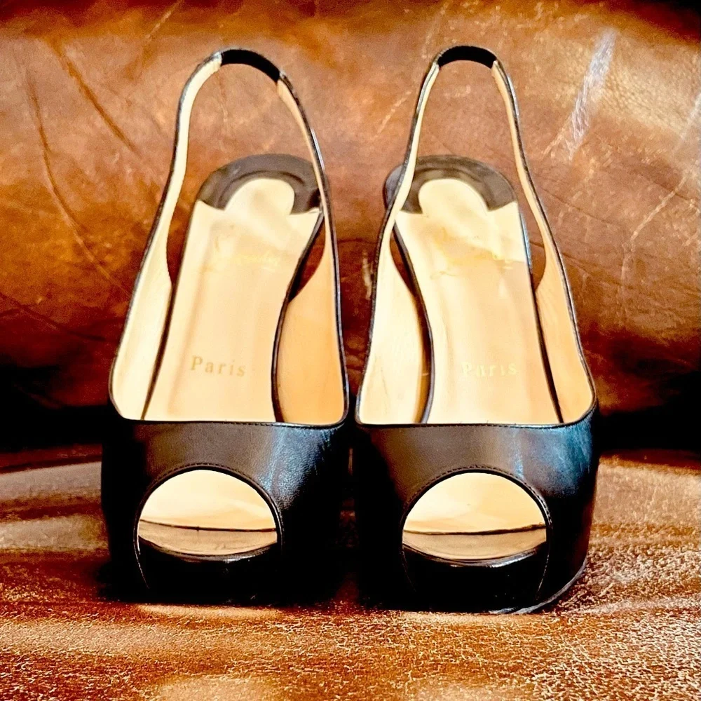 Christian Louboutin, Private number kid leather sling back platform peep EU37.5